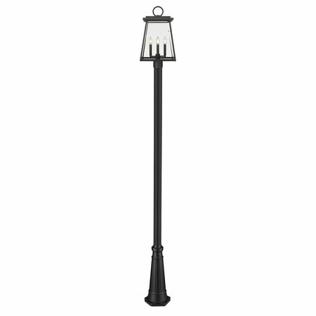 Z-Lite Broughton Outdoor Post Mounted Fixture, 4-Light, 12.5 In.W x 116.5 In.H, Black/Clear Beveled 521PHBR-519P-BK